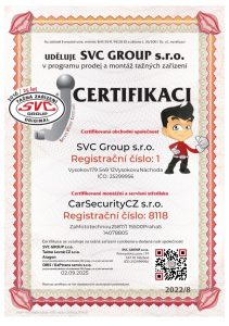 SVCGROUP certifikát CarSecurityCZ s.r.o.